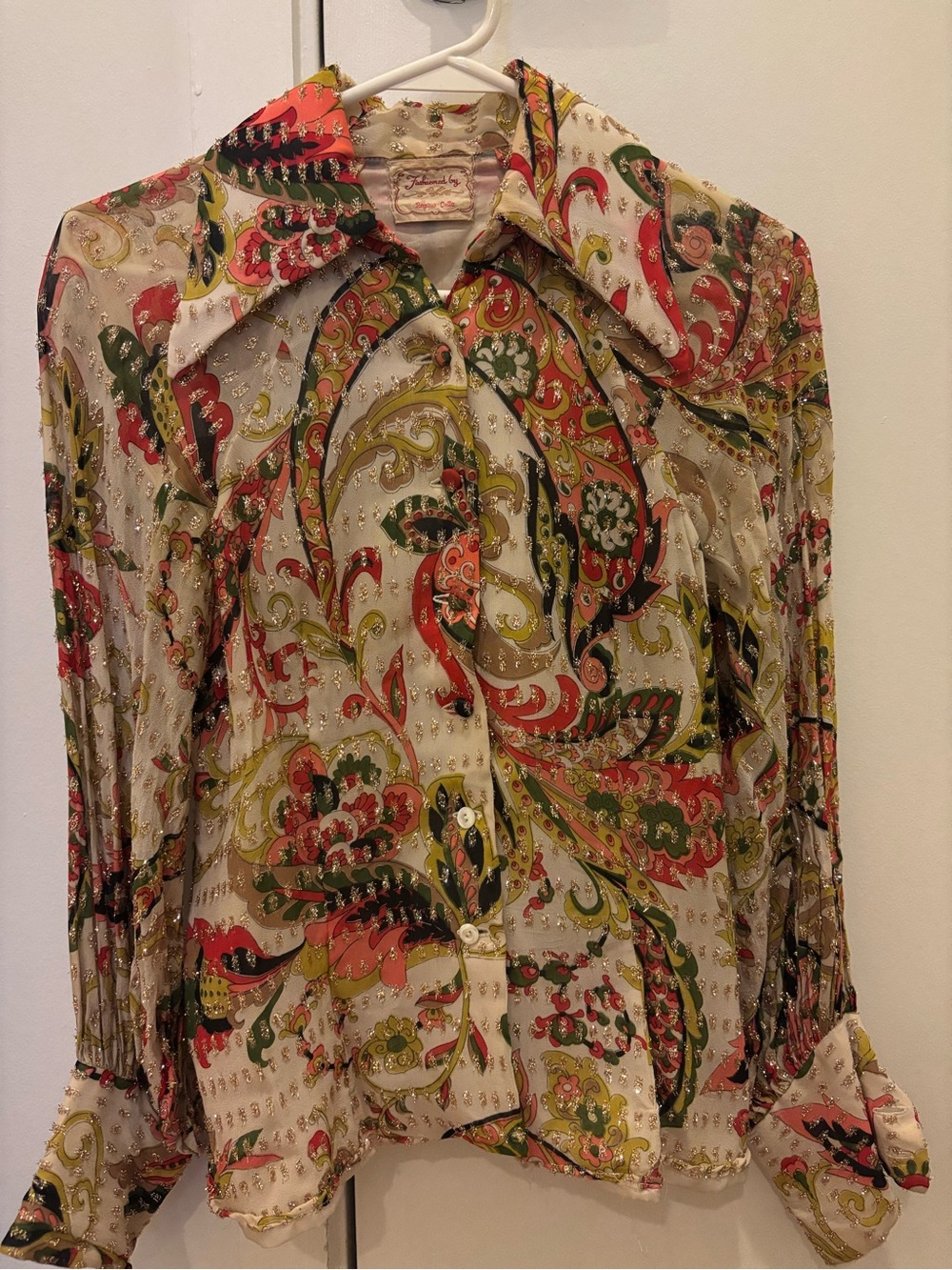 Vintage Beige Paisley Button-Down Top